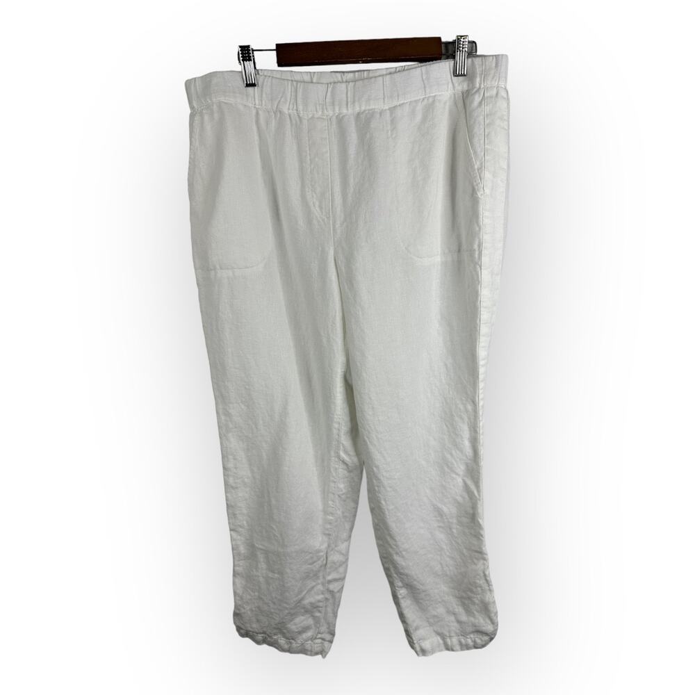 Pure J Jill Linen Womens size XL Petite White 100% Linen Pull On Pants Pockets
